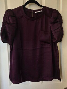 Sleeve Satin Blouse in Plum